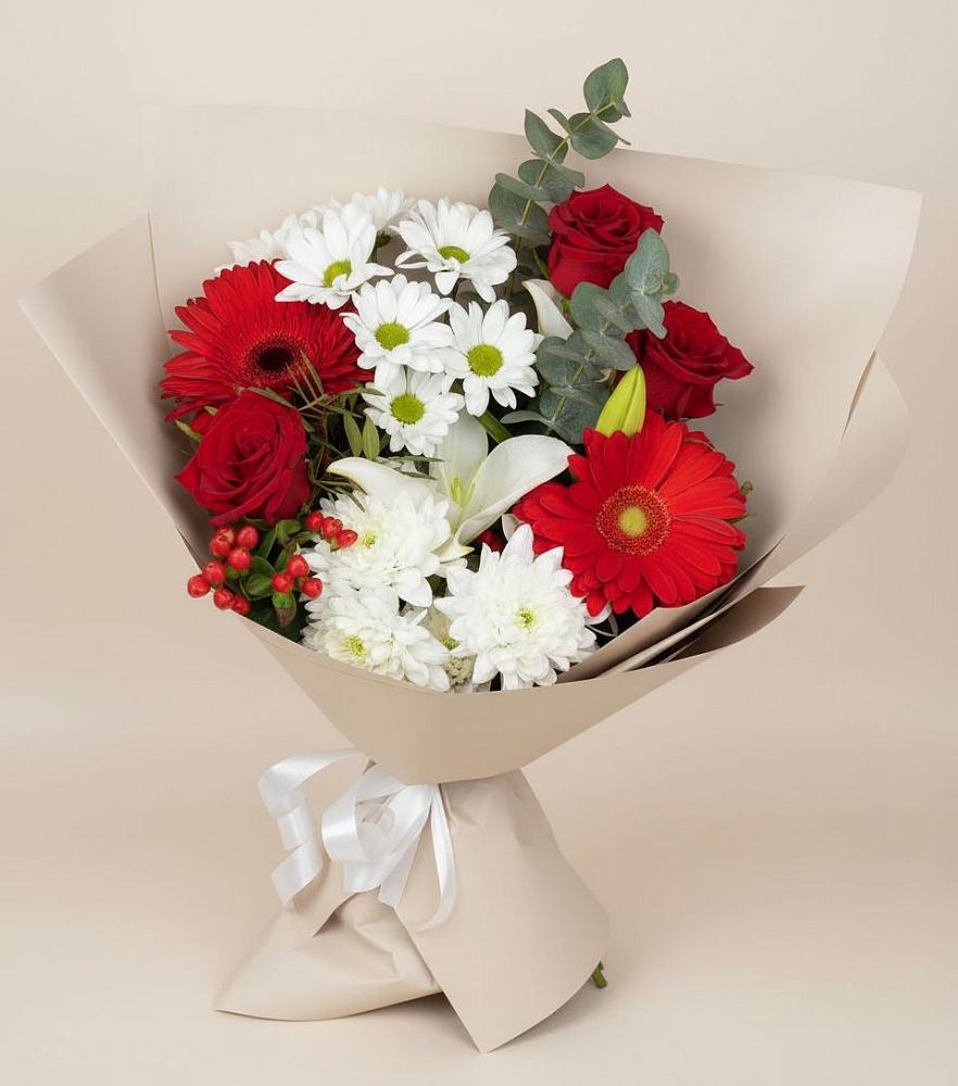 Букет цветов из: Розы, Хризантемы, Герберы и Лилии в Суздали