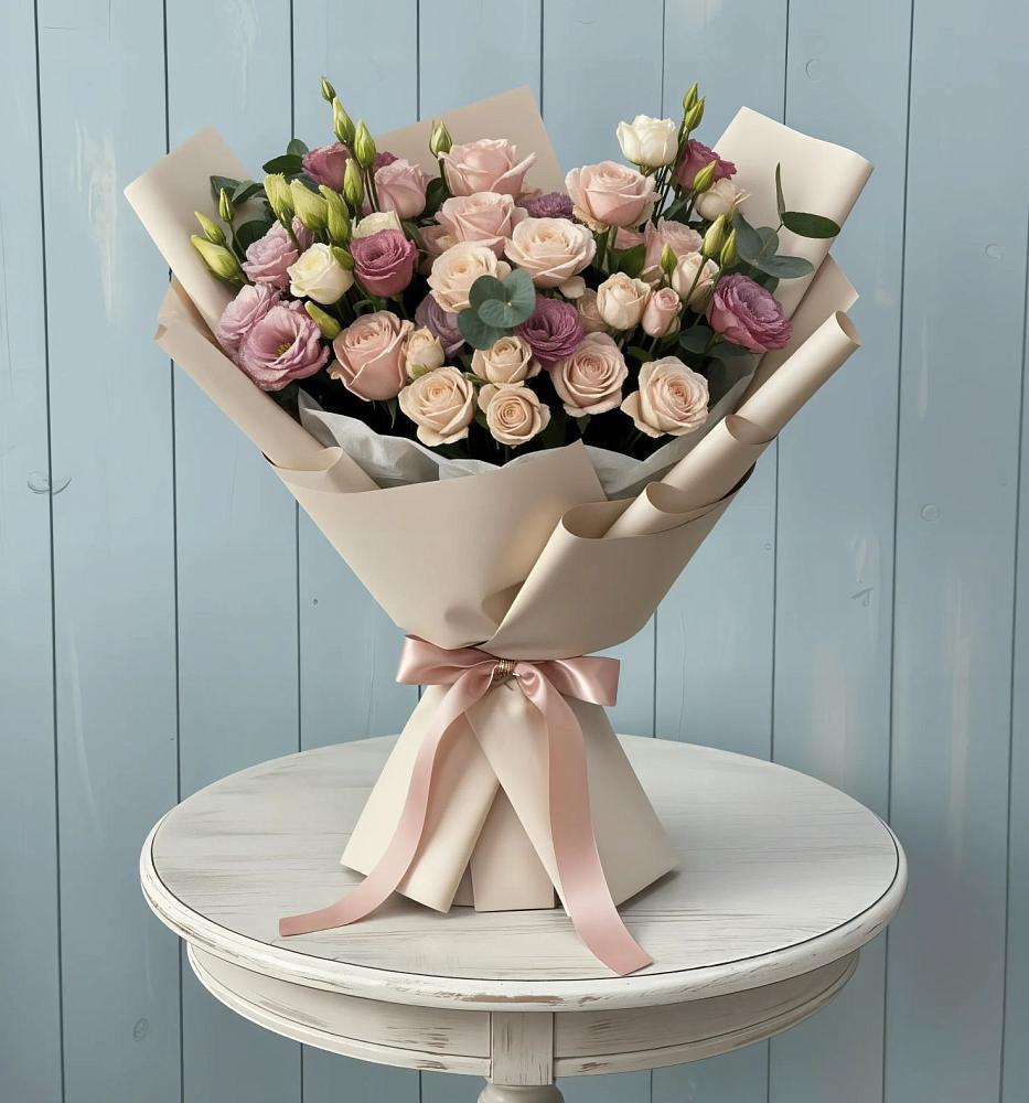 Букет цветов из: Розы и Лизиантусы в Суздали