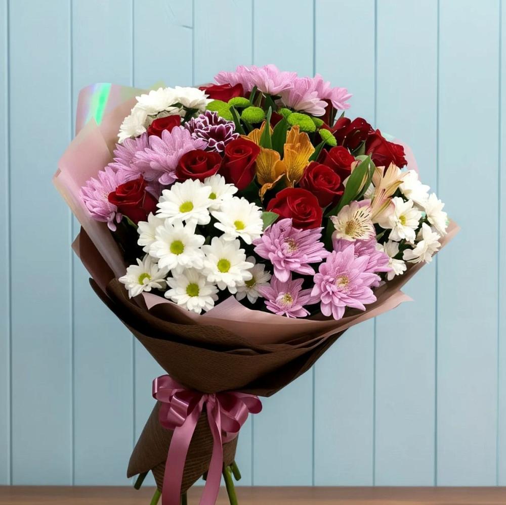 Букет цветов из: Розы, Хризантемы и Альстромерии в Суздали