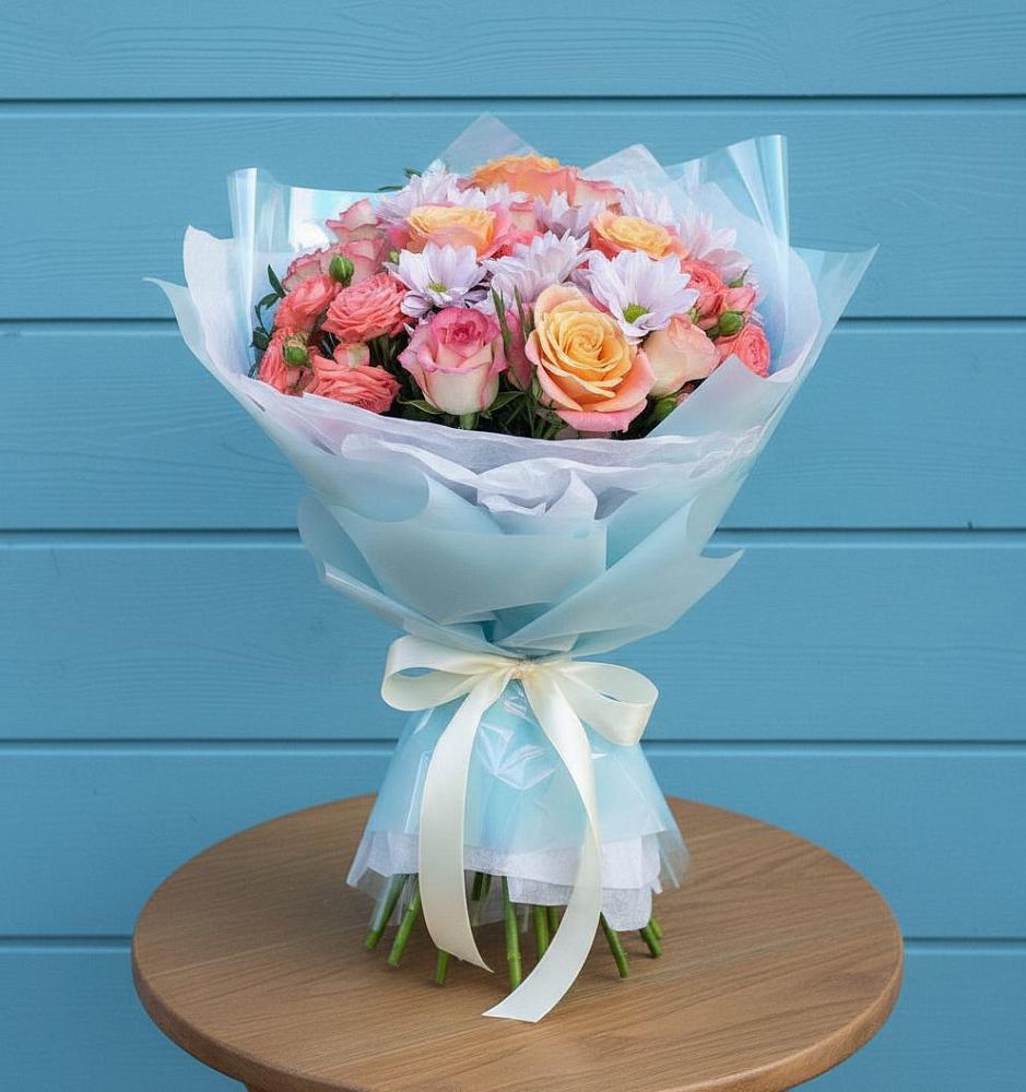 Букет цветов из: Хризантемы и Розы в Суздали