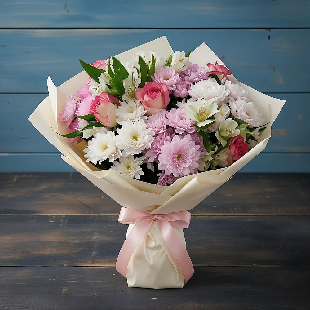 Букет цветов из: Хризантемы, Альстромерии и Розы в Суздали